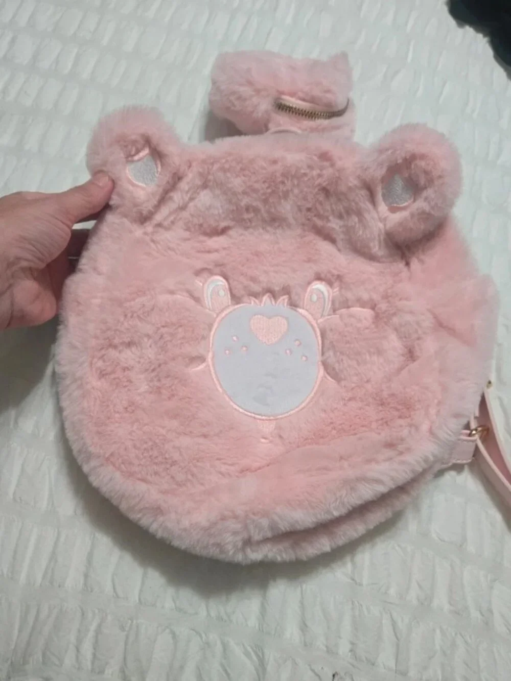 Care Bears Pink Mini Backpack Zip Closure Adjustable Strap Coin Purse Gold
